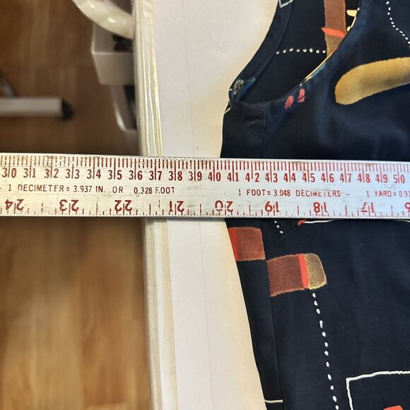 Vtg Womens Black Midi Dress Abstract Floral Print Shift 90s Sleeveless Rayon - Picture 6 of 7